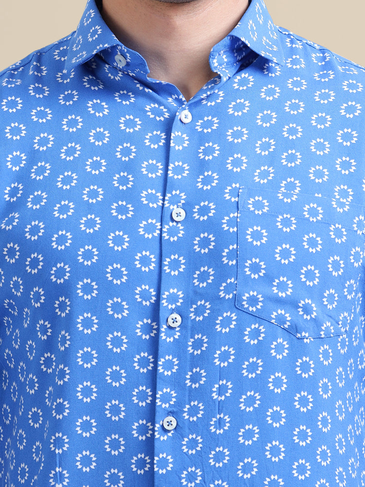 Amswan Men'S Premium Rayon Shirt With Blue Block Print
