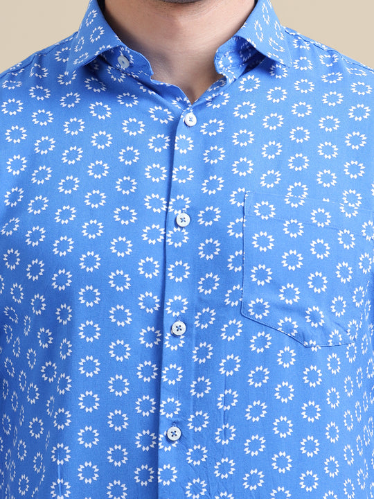 Amswan Men'S Premium Rayon Shirt With Blue Block Print