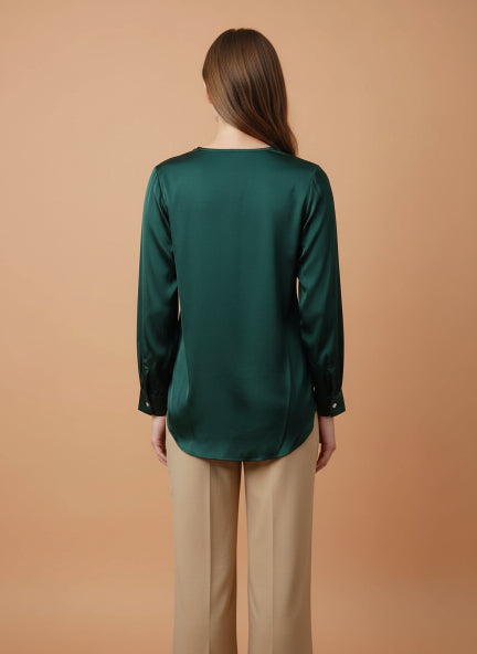 Summer Satin Emerald Green Peter Pan Collar Top