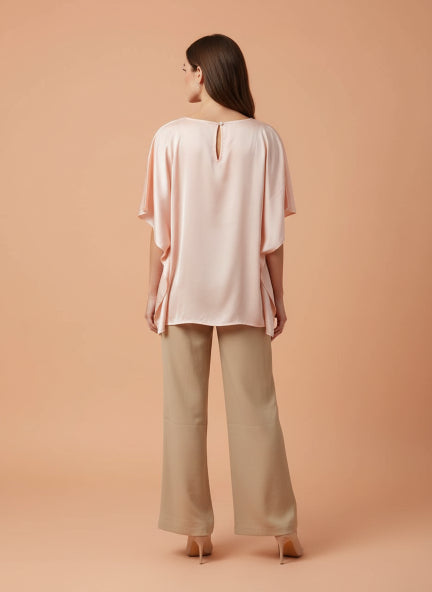 Women's European Satin Solid Baturing Sleeve Crepe