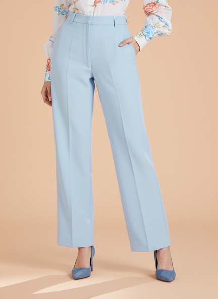 Banana Crepe Ice Blue Straight Fit Flap Pocket Trouser