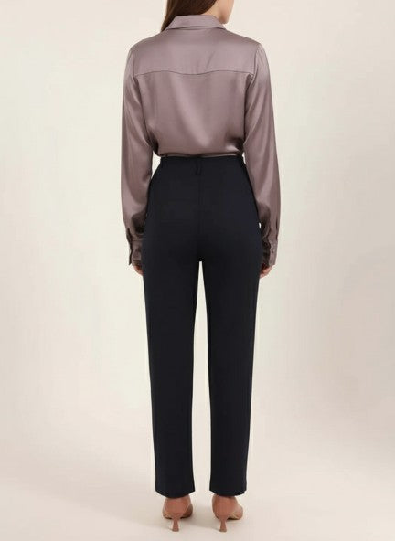 Banana Crepe Navy Skin Fit With Multi Pleated Trouser