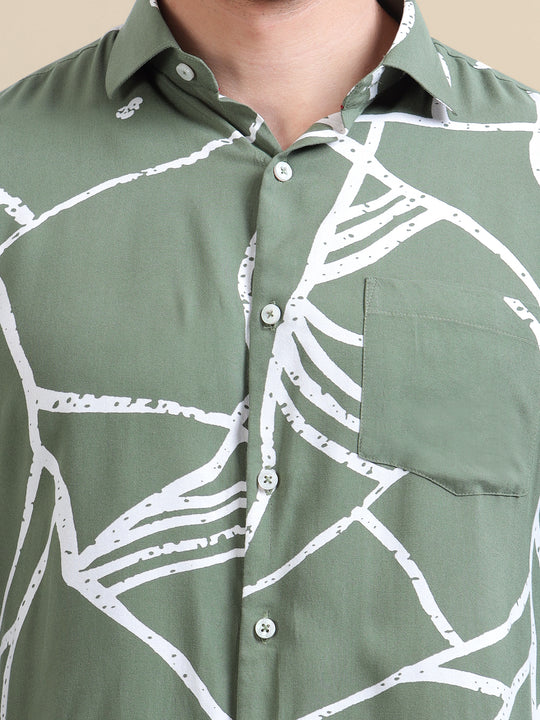 Men'S Premium Rayon Shirt With Jungle Print In Full Sleeve And Black Color