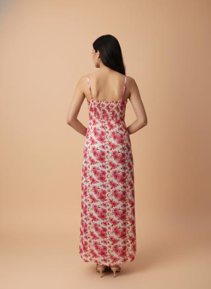 Satin Digital Print  Maxi Dress With Slash Pocket