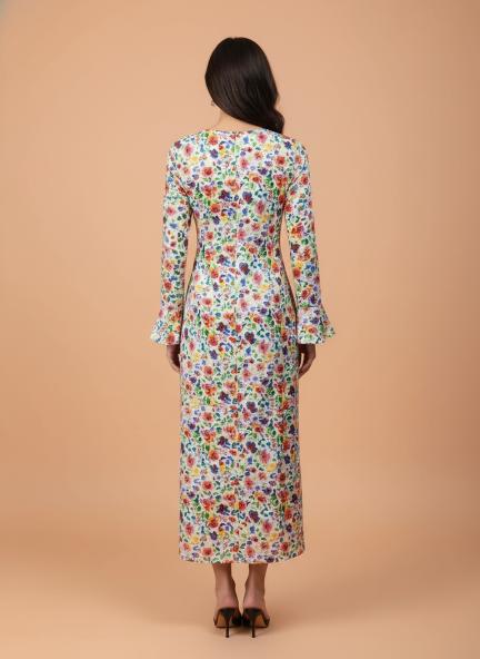 Premium Micro Digital Print  Maxi Dress With Slash Pocket
