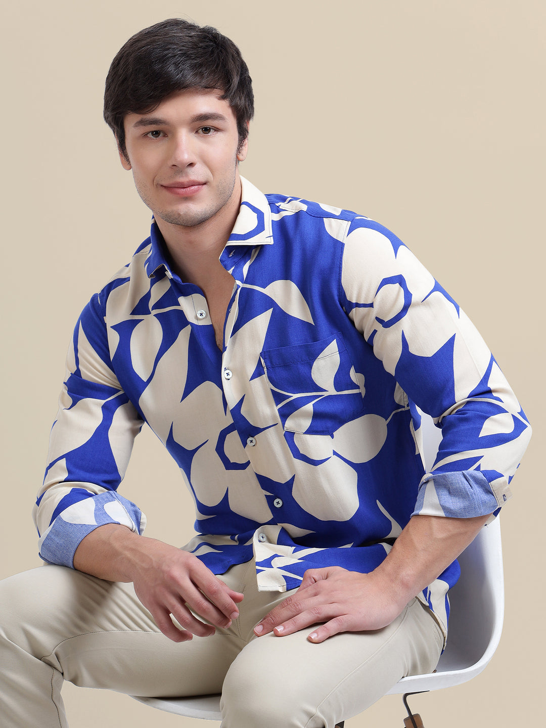 Men'S Premium Rayon Shirt With Blue Floral Print