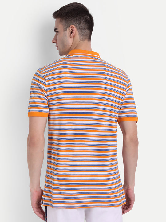 Premium Orange Cotton Striped Half Sleeve Polo