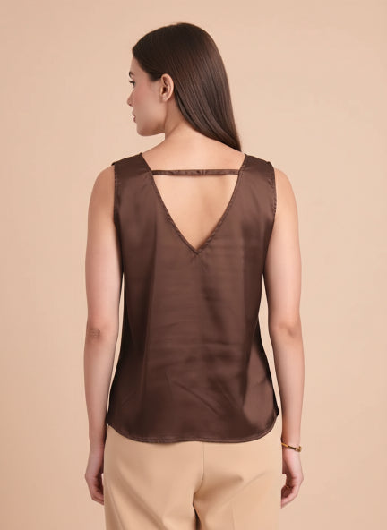 European Satin V Neck Sleeveless Top