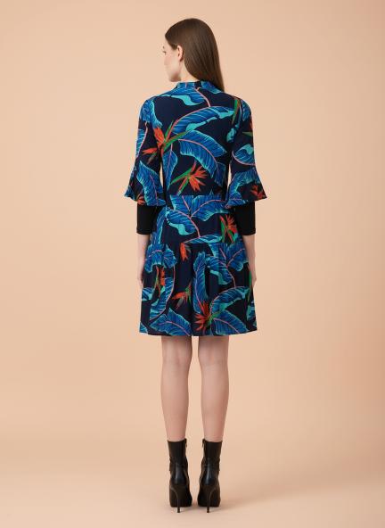 Rayon Printed Fit & Flare V Neck String Midi Dress