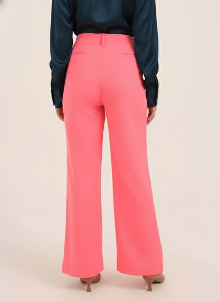 Banana Crepe Hot Pink Flared Trouser With Slash Pocket