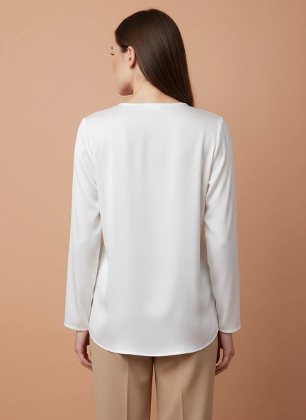 Summer Satin Off White Mandarin Collar Button Tunic