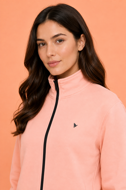 Amswan Premium Cotton Women'S Peach Zip-Up Sweatshirt
