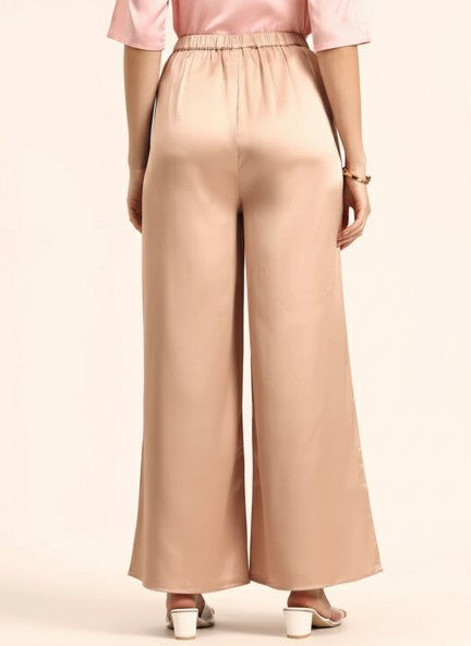 Satin Wide Leg Pants European Fabric  Peachy Pink Glam Look