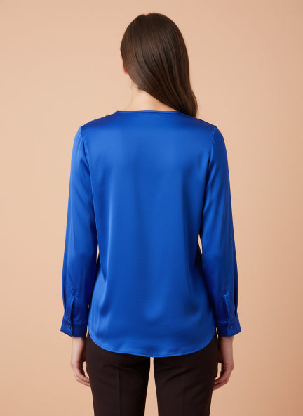 Summer Satin Royal Blue Peter Pan Collar Top