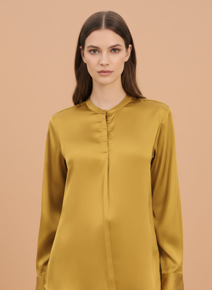 Summer Satin Mettalic Gold Front Pleated Tunic