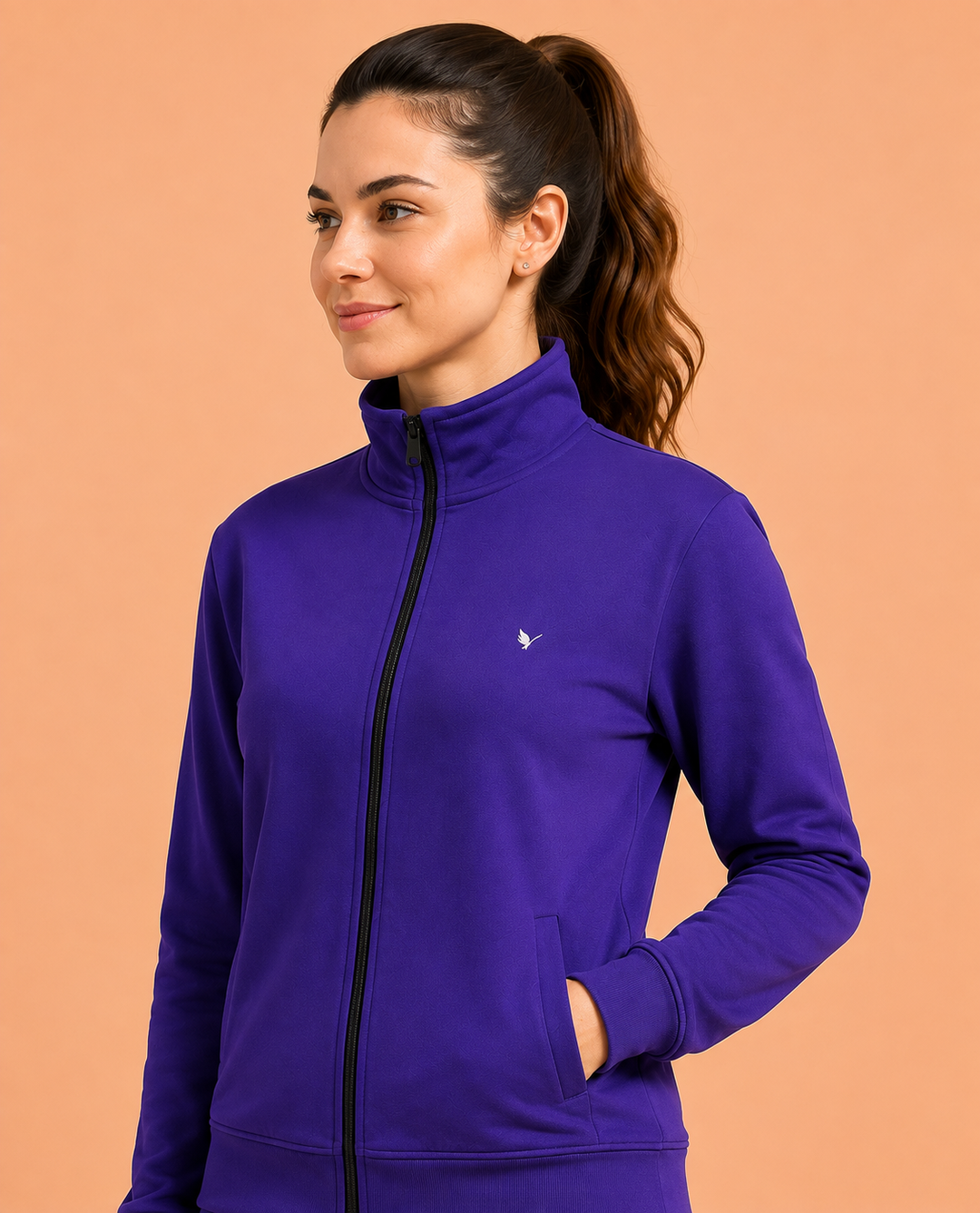 Amswan Premium Cotton Women'S Purple Zip-Up Sweatshirt