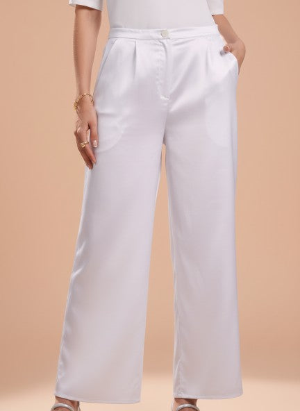 European Satin Flared Pleated Trouser