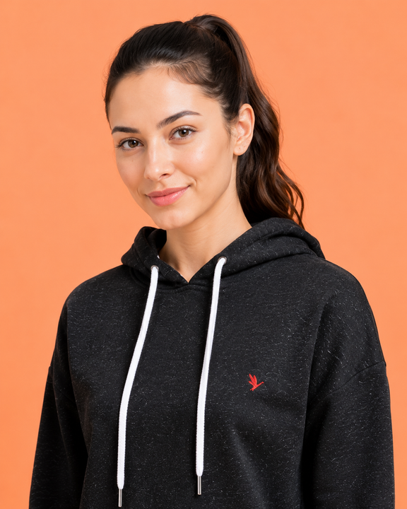Amswan Women'S Black Solid Full Sleeve Hoodie