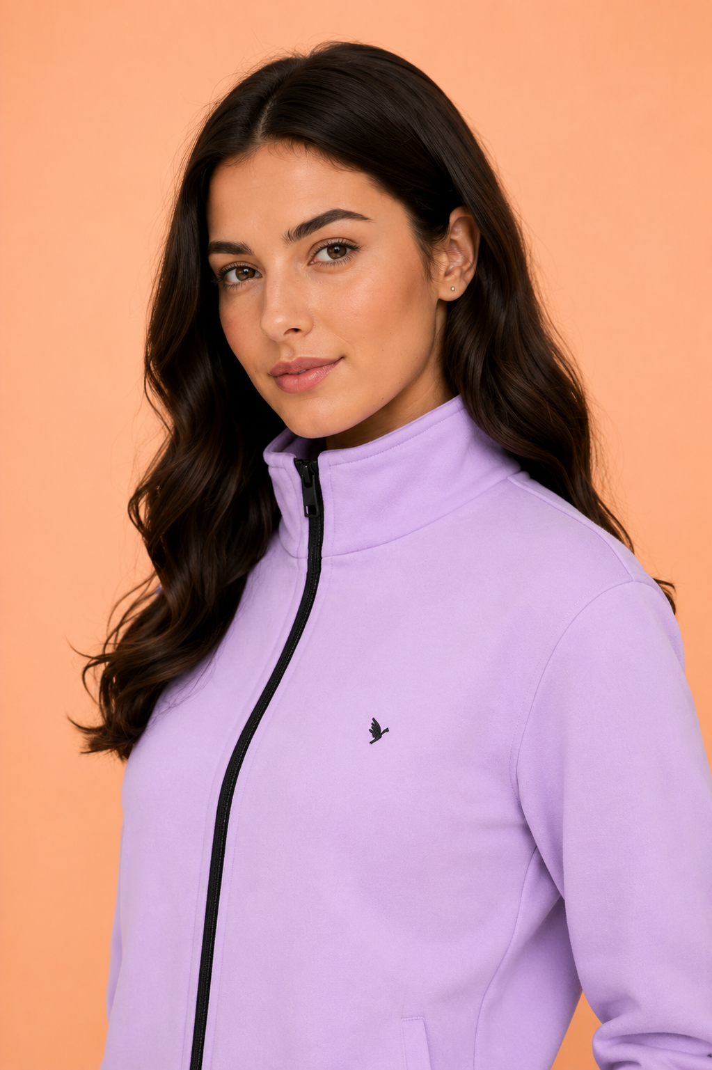 Amswan Premium Cotton Women'S Lilac Zip-Up Sweatshirt
