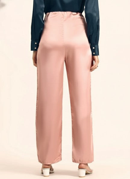 Satin Wide Leg Pants European Fabric  Blush Pink Glam Look