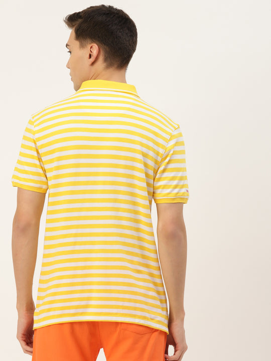 Premium Yellow Cotton Striped Half Sleeve Polo