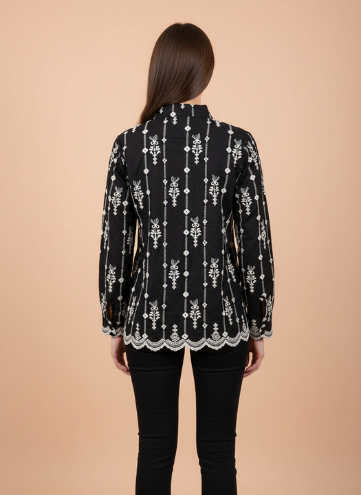 Elegant Black Embroidered Women’s Shirt