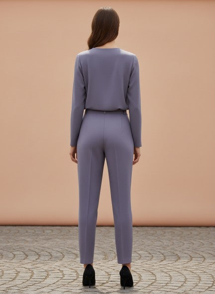 Banana Crepe Off White Skin Fit Multi Pleated Trouser