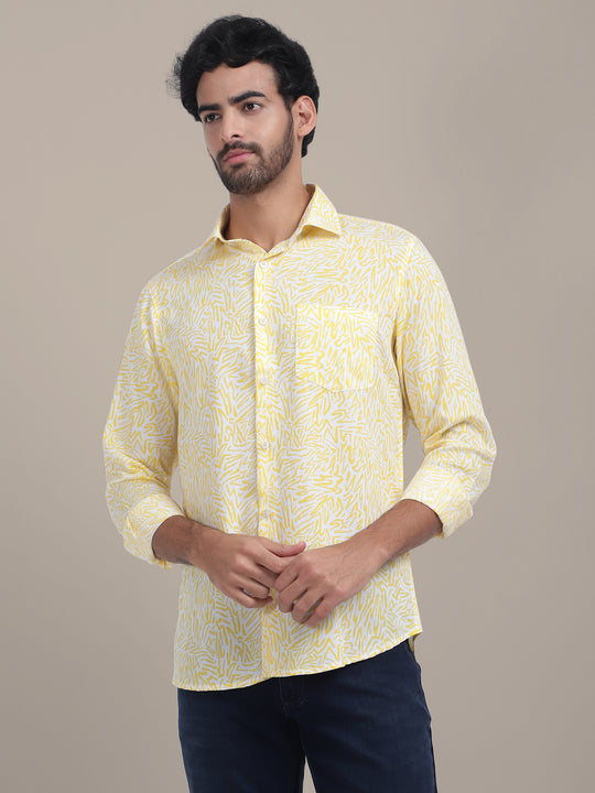 Smart Fit Rayon Shirt With Floral Print In Yellow