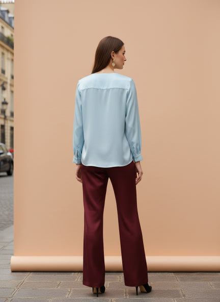 Summer Satin Light Cyan Mandarin Collar Button Tunic