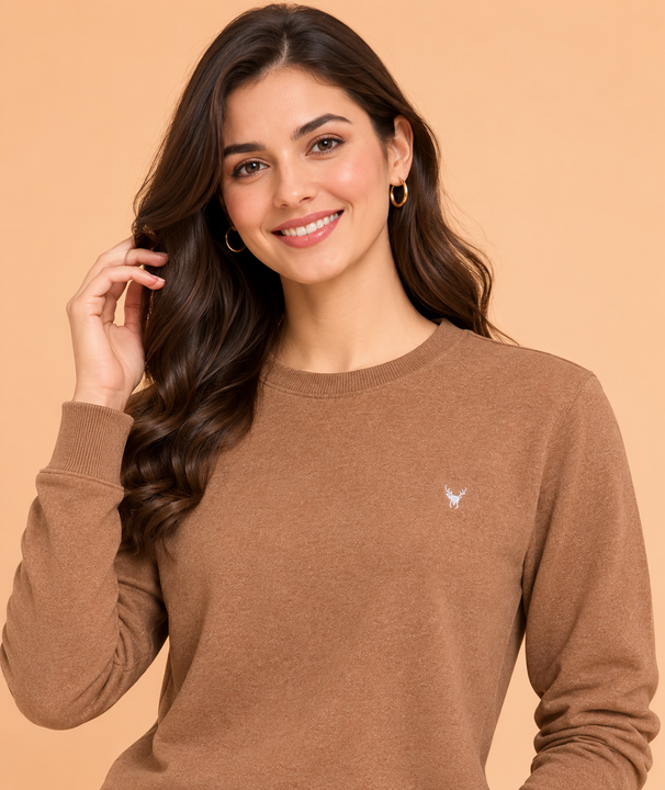 Amswan Women'S Brown Solid Sweatshirt