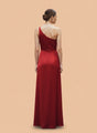 One-Shoulder European Satin Dress Crimson Red
