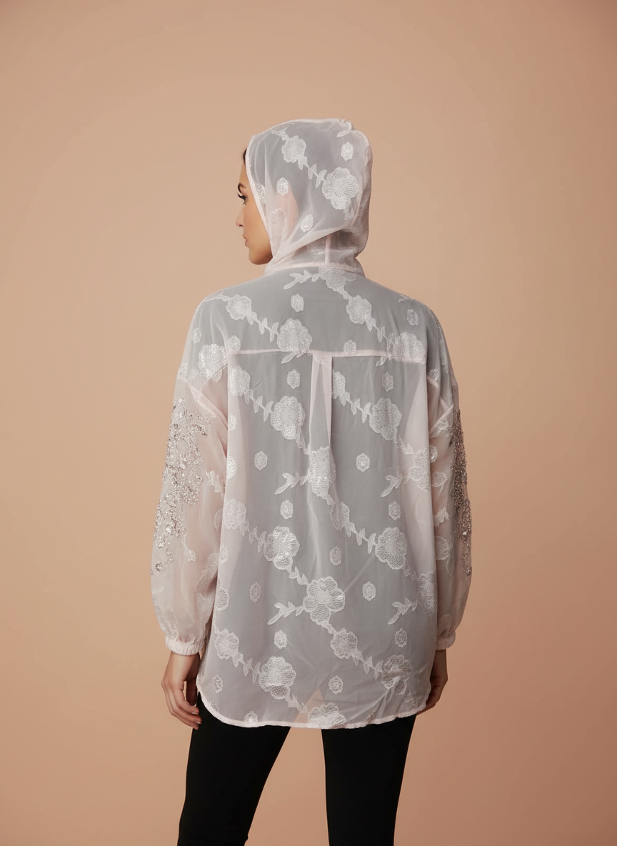 Sheer Embroidered Women’s Hooded Top