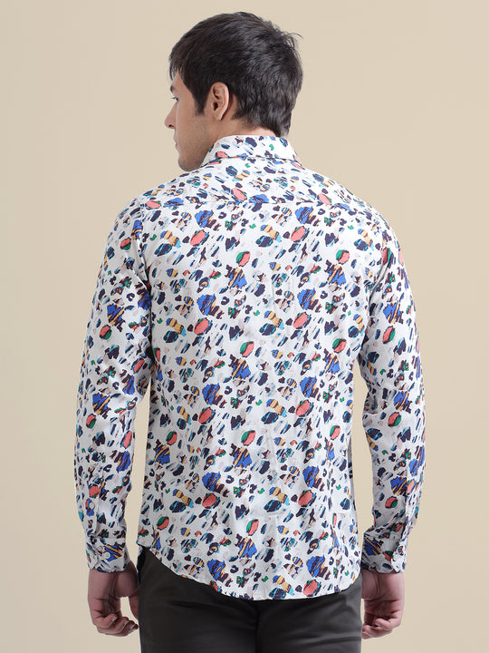 Men'S Premium White Printed Rayon Shirt
