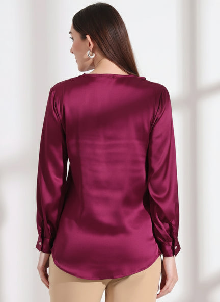 Summer Satin Deep Plum Peter Pan Collar Top