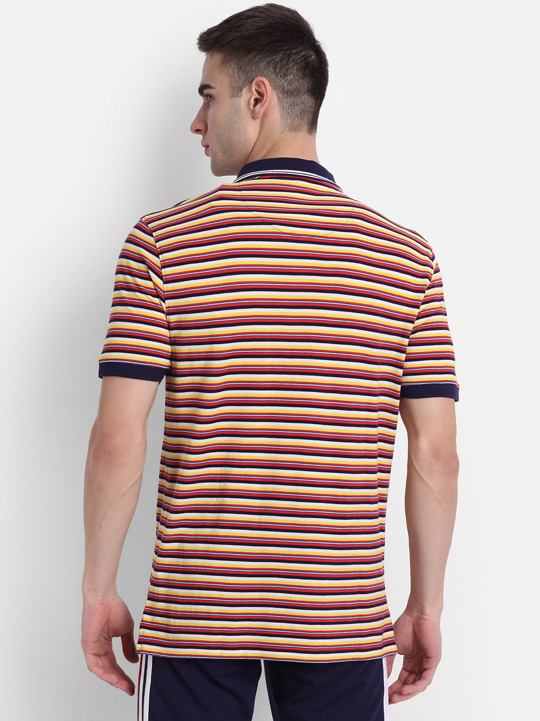 Mens Premium Cotton Striped Half Sleeve Collar T-Shirts
