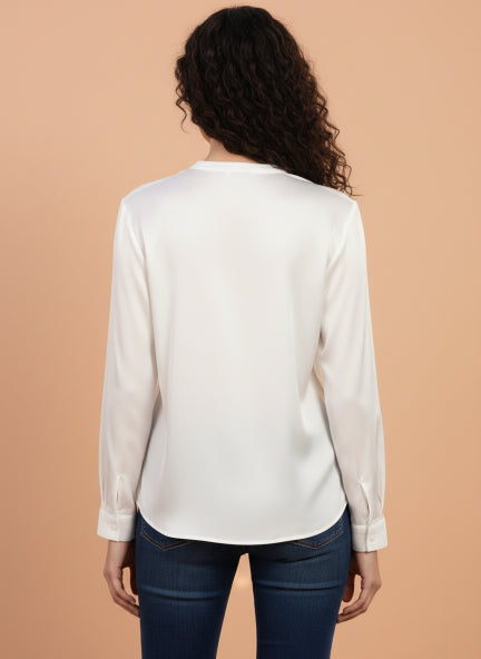 Summer Satin Off White Front Pleated Tunic