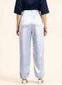 Satin Wide Leg Pants European Fabric  Ice Blue Glam Look