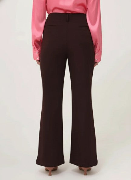 Banana Crepe Dark Choclate Flared Trouser With Slash Pocket