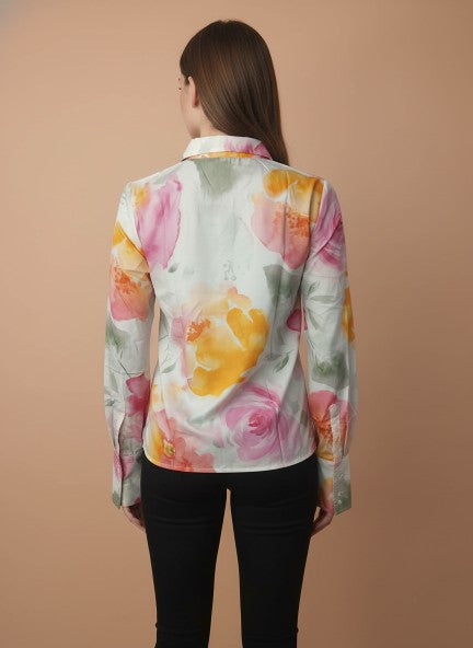 Premium Micro Multicolour Regular Length Straight Hem Digital Print Shirt