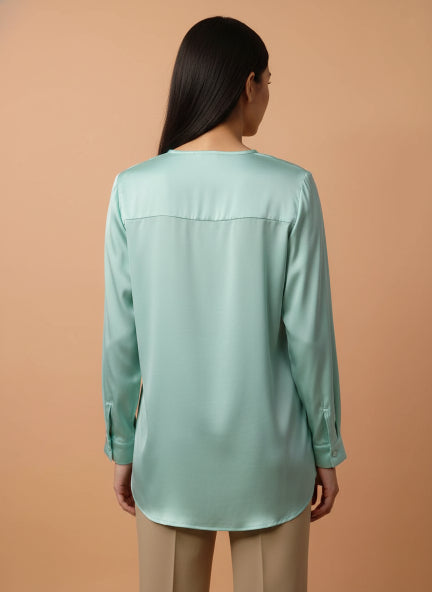 Summer Satin Mint Green Front Pleated Tunic