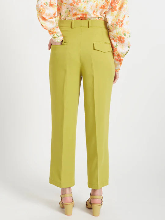 Banana Crepe Lime Green Straight Fit Flap Pocket Trouser