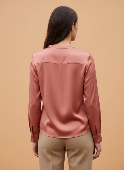 Summer Satin Coral Front Pleated Tunic