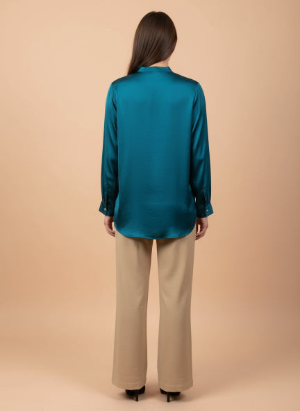 Summer Satin Peacock Peter Pan Collar Top