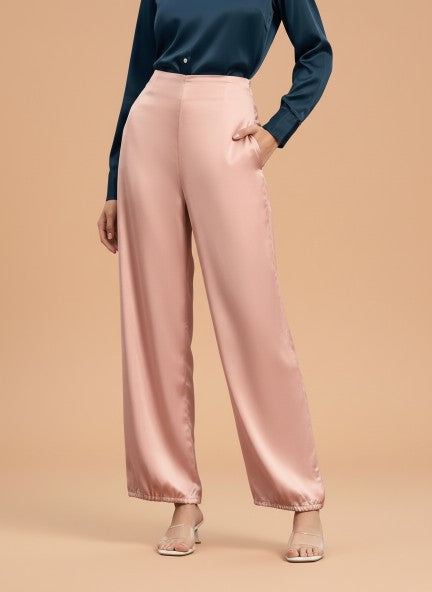 Satin Wide Leg Pants European Fabric  Blush Pink Glam Look