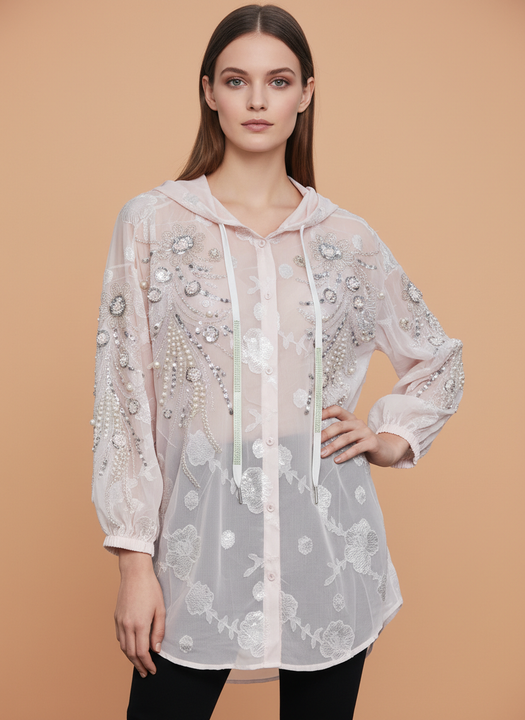 Sheer Embroidered Women’s Hooded Top
