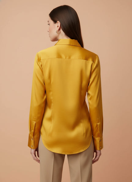 European Satin Spread Collar Shirt