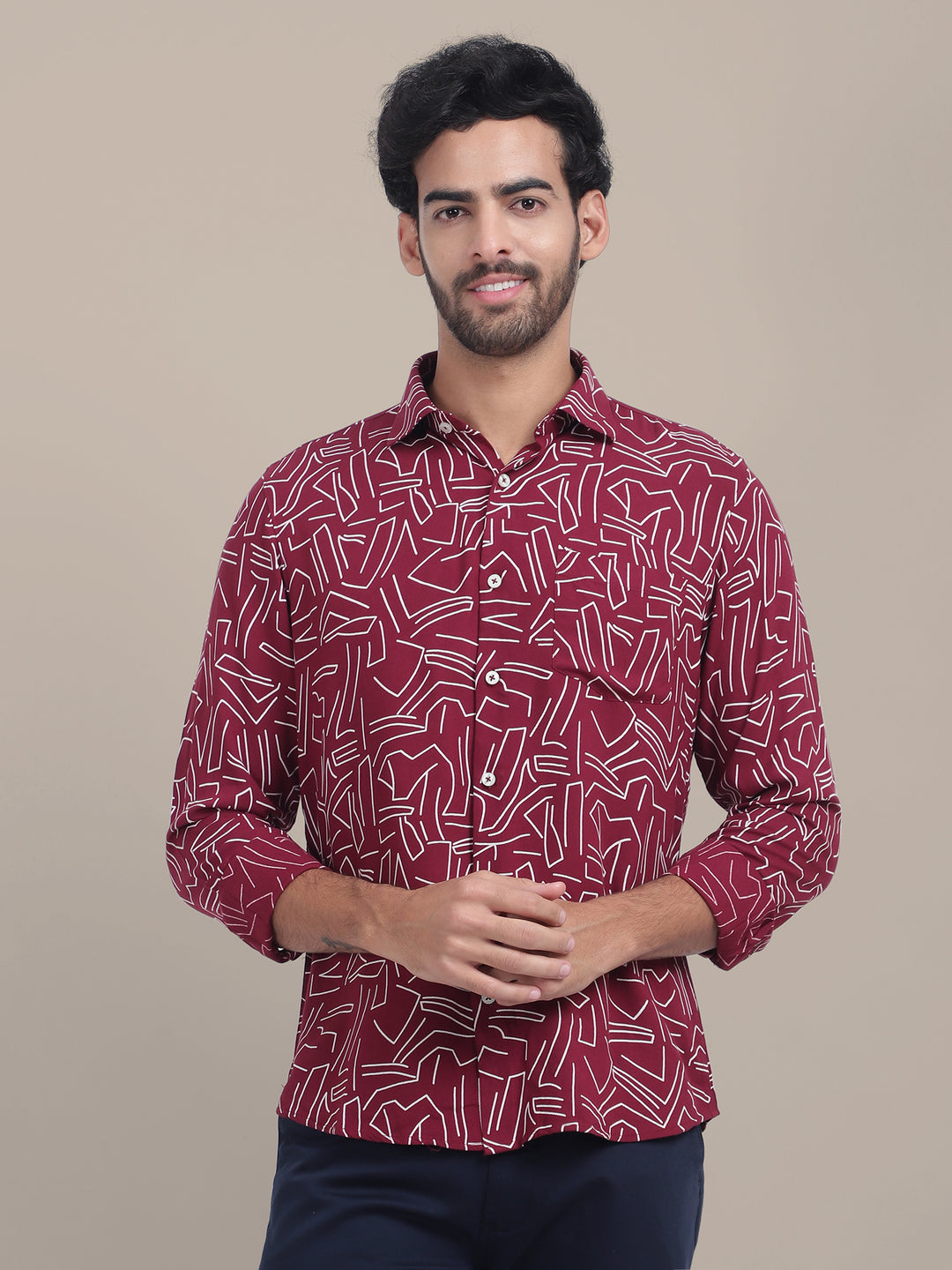 Premium Rayon Shirt For Men With Spread Collar And Smart Fit In Self Design