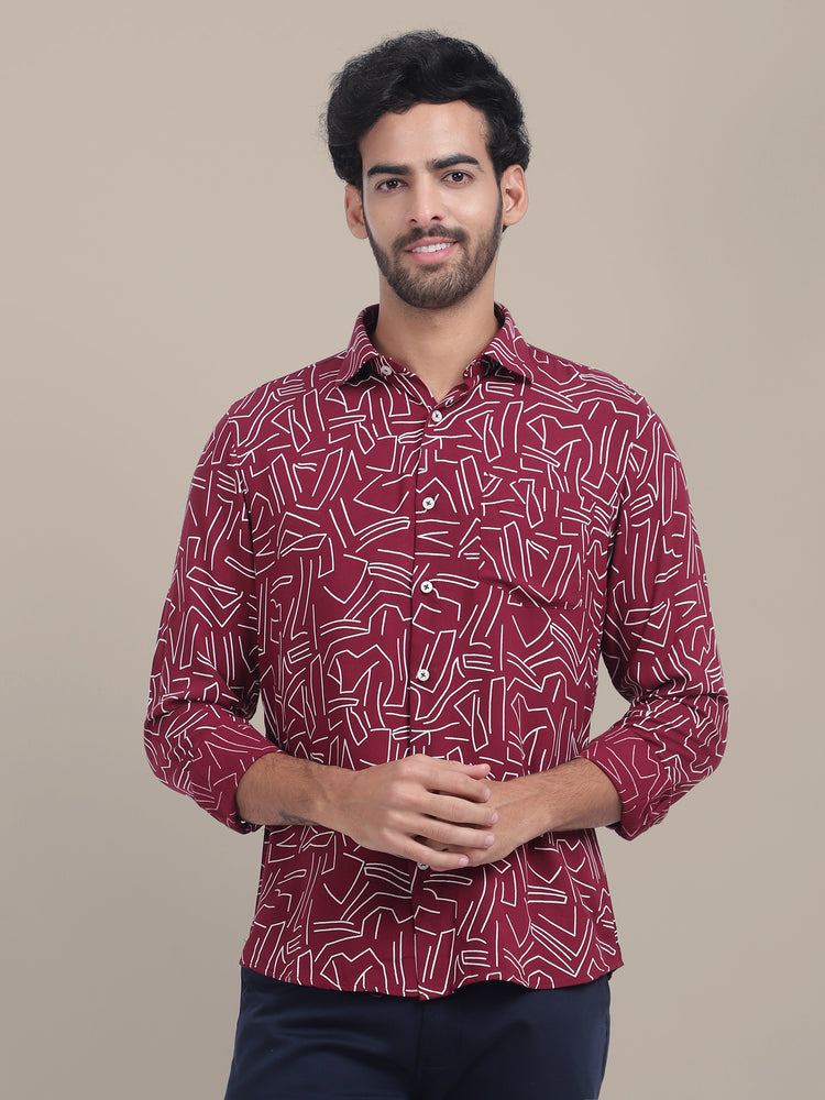 Premium Rayon Shirt For Men With Spread Collar And Smart Fit In Self Design