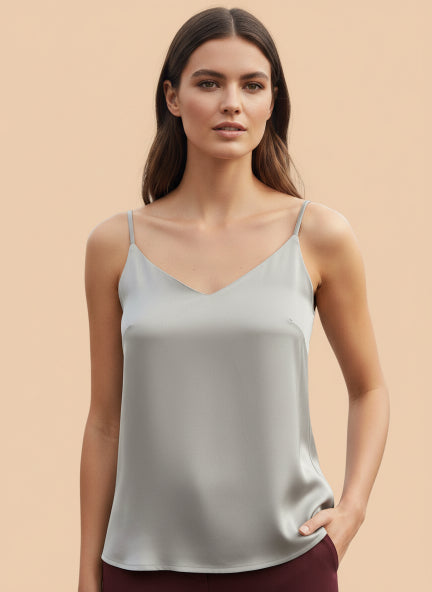 European Satin V-Neck Sleeveless Top