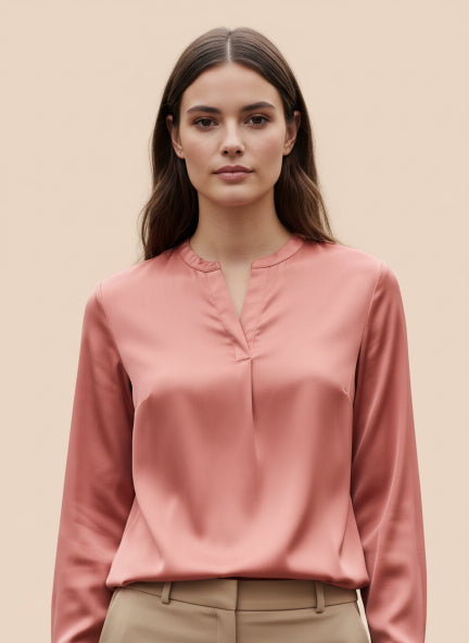 Summer Satin Coral Front Pleated Tunic